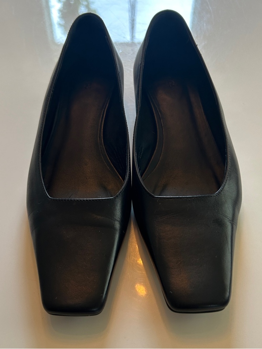 COS Black Square-Toe Women's Leather Block Kitten Heel Flats
